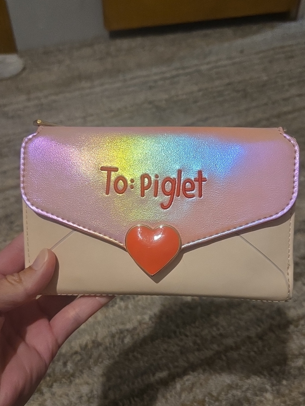 Loungefly Pink and Cream 'To: Piglet' Heart Accent Envelope Clutch - Picture 6 of 7